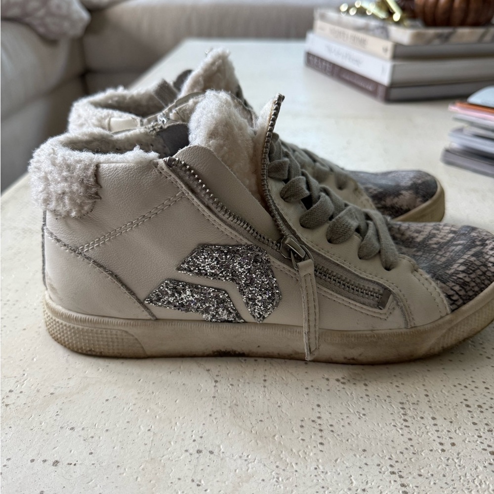 Dolce Vita Cream High-Top Sneakers with Glitter Accents